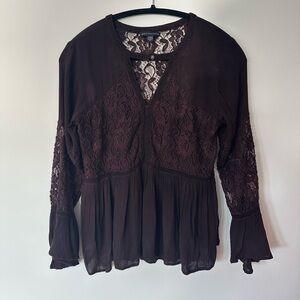 American Eagle Brown Lace Pendulum Blouse Womens S Bell Long Sleeve
Boho Peasant